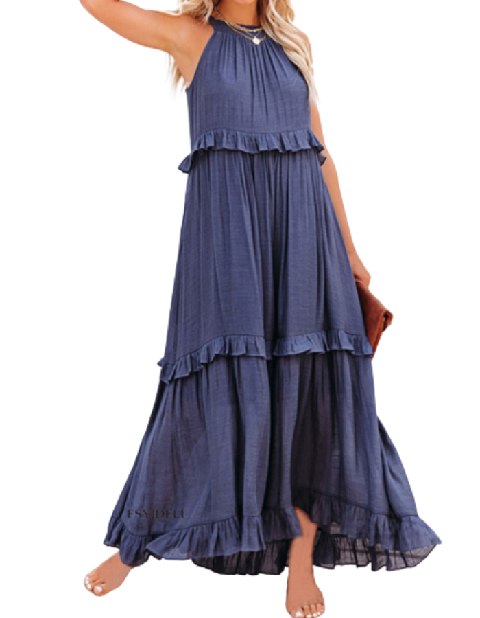 SHOPIQAT Halter Neck Ruffle Tiered Maxi Dress - Premium from shopiqat - Just $9.250! Shop now at shopiqat